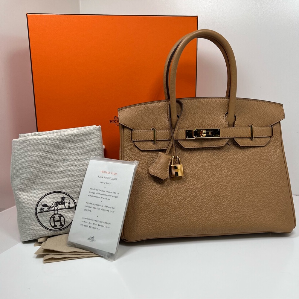 Hermes Birkin 30 Biscuit Tan Beige Clemence Leather Gold Hardware